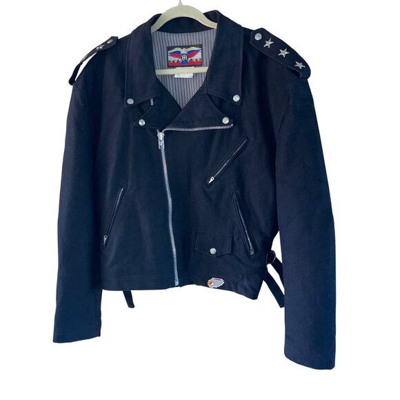 Jeff Hamilton Vintage Mens Size M Black Studded Eagle Biker Denim Jacket Rare - Picture 12 of 13